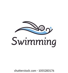 Artistic Line Art Athlete Swim with Water River Sea Wave for Swimming Pool Sport logo design inspiration