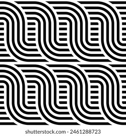 Artistic line art repeating pattern vector. Monochrome seamless patterns, Hexagonal tiles symbol background.