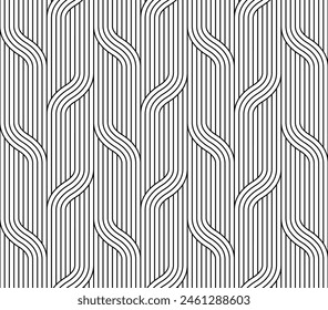 Vector de patrón sin fisuras de arte de línea artística. Líneas monocromas que repiten los patrones, fondo del símbolo del azulejo geométrico