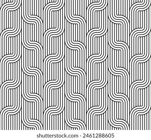 Vector de patrón sin fisuras de arte de línea artística. Líneas monocromas que repiten los patrones, fondo del símbolo del azulejo geométrico