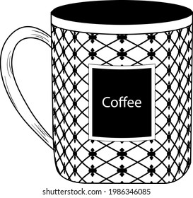 ARTISTIC LINE DARWING OF COFFEE CUP VECTOR ILLUSTRATION BLACK AND WHITE CLIP ART