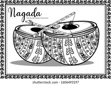 Artistic line drawing of Indian Ancient Music fine designed Instrument Nagada illustration