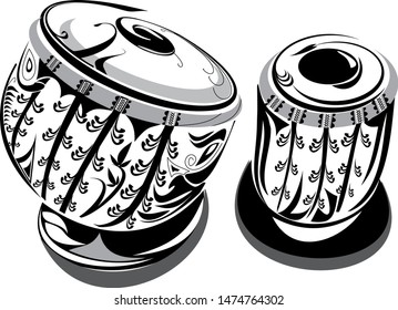 Artistic line drawing of Indian Classical Music fine designed Instrument Tabla illustration