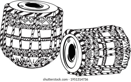 Artistic line drawing of Indian Classical Music fine designed Instrument Tabla illustration