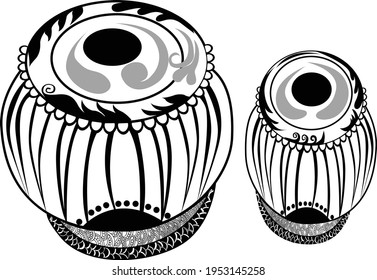 Artistic line drawing of Indian Classical Music fine designed Instrument Tabla illustration