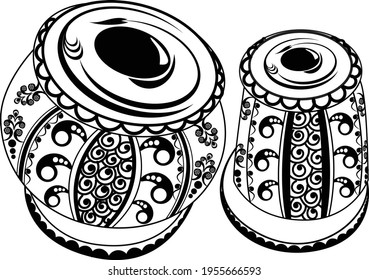 Artistic line drawing of Indian Classical Music fine designed Instrument Tabla illustration