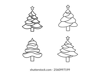 Artistic line drawing of a pine tree with holiday decorations holiday decor, colorful decorations, winter decoration, seasonal decor, festive atmosphere, festive colors, colorful foliage, Decor