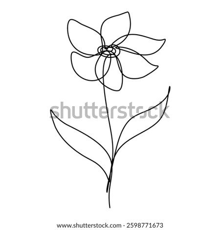 Artistic line drawing of a single flower with simple yet elegant lines showcasing petals and leaves finest minimalist expression of nature.