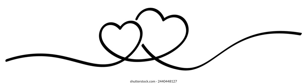 Artistic line drawing of two hearts interlocking. Vector illustration