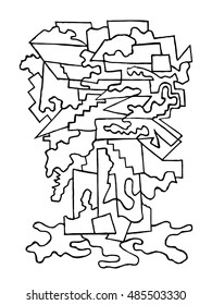 Artistic linear pattern. Abstract decorative Illustration. Black and white psychedelic artwork