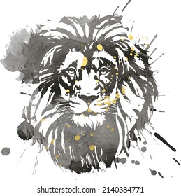 Artistic Lion in Watercolor Black and Gold