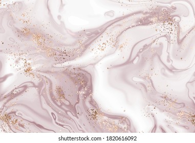 Artistic liquid ink painting art background with gold glitter sequins and splash.