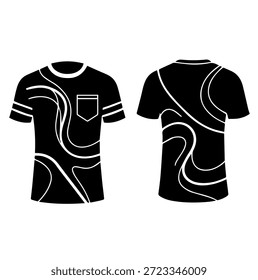 Diseño de camiseta de patrón de remolino líquido artístico con Ilustración vectorial de silueta de bolsillo para moda contemporánea y estampados únicos de streetwear