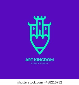 Artistic logo concept. Combination of "castle" and "pencil". Line art illustration. Applicable for chancellery,stationary,art studio etc. Vector eps10.