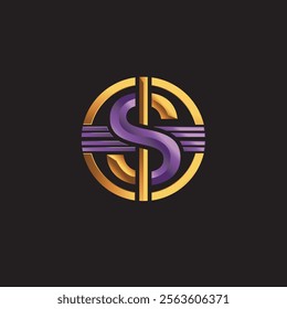 Artistic logo of the letter S in gold and purple gradient in a circle, on a black background.