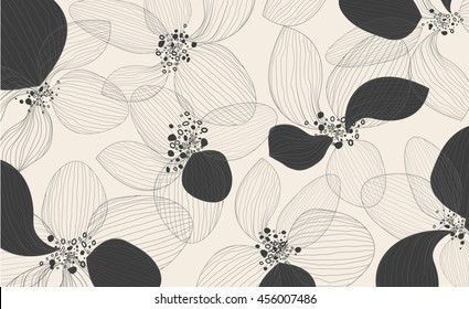 Artistic lotus flower petals on white background. Outline vector creative pattern, eps10 modern design floral template