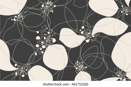 Artistic Lotus Flower Petals On Black Background. Outline Vector Creative Pattern, Eps10 Modern Art Design, Floral Template