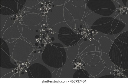 Artistic lotus flower petals on black background. Outline vector creative pattern, eps10 modern art design, floral template