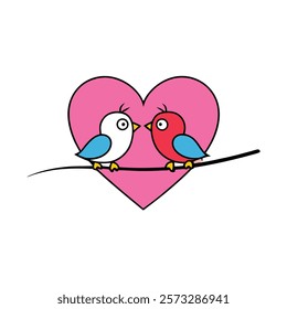 Artistic Love Birds on Valentine Heart
