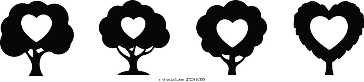 Vector artístico del árbol del amor con las hojas en forma de corazón