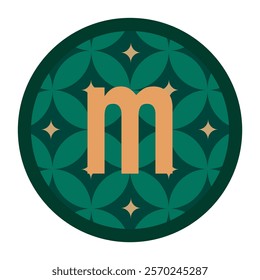 An artistic lowercase m set within a green circle, adorned with a decorative border. A timeless vector for creative logos and premium graphic projects.