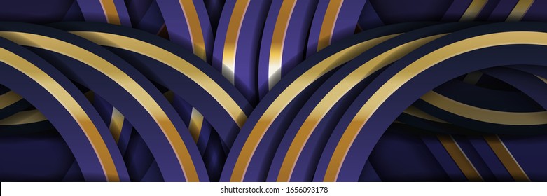 artistic luxury purple gold abstract banner background color with creative combination of curved golden stripes. modern digital vector design template style