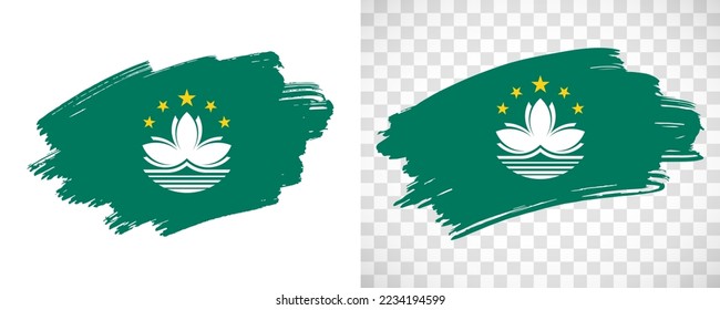Artistic Macau flag with isolated brush painted textured with transparent and solid background