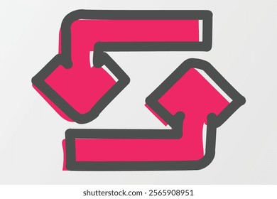 An artistic magenta outline repeat icon. Designed with handrawn style outline style 