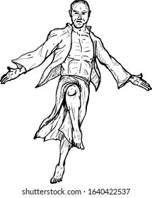 An artistic male dancer prancing arrogantly. Hand drawn vector illustration.