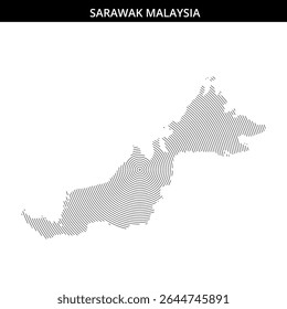 Artistic map of Sarawak showcasing its contours.