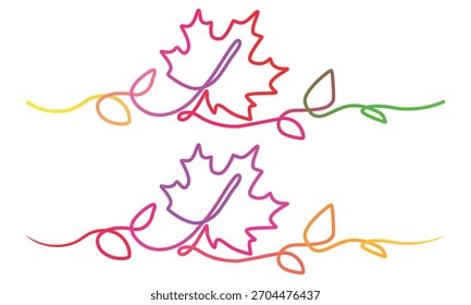 Diseño artístico de la línea de la hoja del arce con los Colores vibrantes del gradiente en el fondo blanco para los proyectos creativos