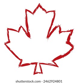 Artistic maple leaf silhouette in outline, painted with red brushstrokes on a white background.