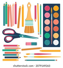 Artistic Materials Equipment Flat Illustration Stock Vector (Royalty ...