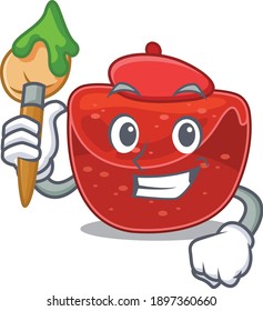 An artistic meatloaf artist mascot design paint using a brush. Vector illustration