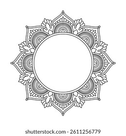 Artistic Mehndi-Inspired Mandala in Black and White Coloring Book Page