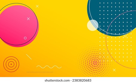 artistic memphis pattern yellow wallpaper with geometric figure decoration vector