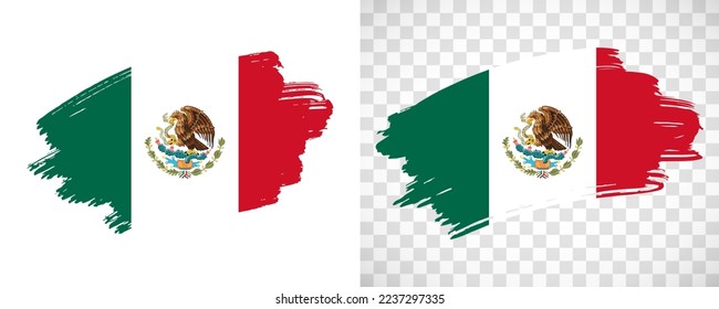 Artistic Mexico flag with isolated brush painted textured with transparent and solid background
