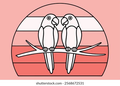 Artistic Minimal Parrot Couple on Branch Vector Illustration