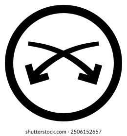 Artistic modern black arrow and circle stroke vector design isolated on a white square background