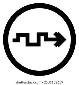 Artistic modern black arrow and circle stroke vector design isolated on a white square background