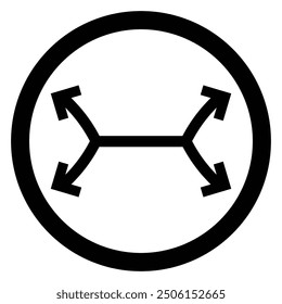 Künstlerisches modernes schwarzes Pfeil- und Kreisstrich-Vektordesign einzeln auf weißem quadratischem Hintergrund