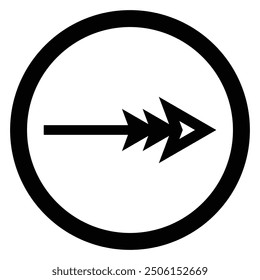 Artistic modern black arrow and circle stroke vector design isolated on a white square background