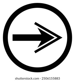 Artistic modern black arrow and circle stroke vector design isolated on a white square background