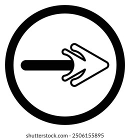 Artistic modern black arrow and circle stroke vector design isolated on a white square background