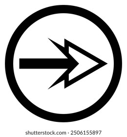 Artistic modern black arrow and circle stroke vector design isolated on a white square background