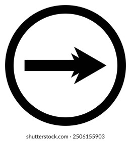 Artistic modern black arrow and circle stroke vector design isolated on a white square background