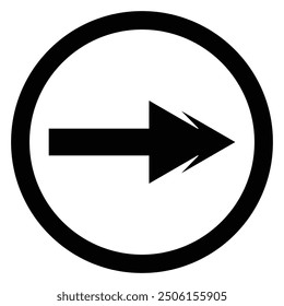 Artistic modern black arrow and circle stroke vector design isolated on a white square background