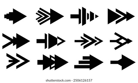 Artistic modern black arrow set collection vector design.