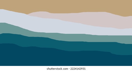 Artistic modern minimalist abstraction - sandy beach and sea (top view). Geometric shapes are hand-drawn on a colored background