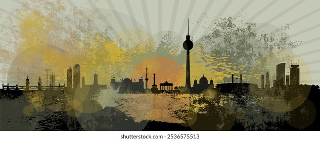 Silhuetas artísticas e modernas de Berlim - metrópole - skyline com texturas de padrão abstrato